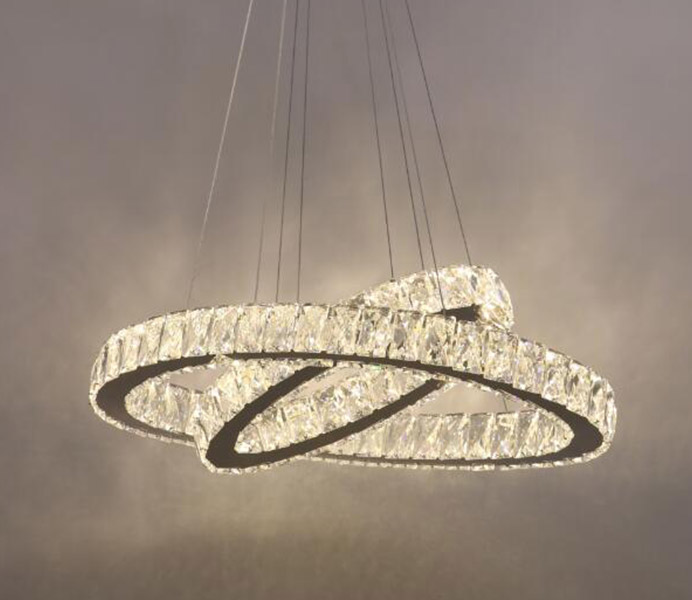 2 Rings Crystal Hanging Light for Living Room 