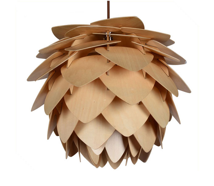 Classic Wooden Pendant Light with Pinecone
