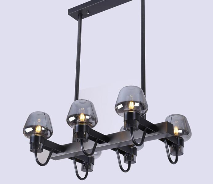 Top Quality Modern Black Hanging Chandelier with Smoky Glass 