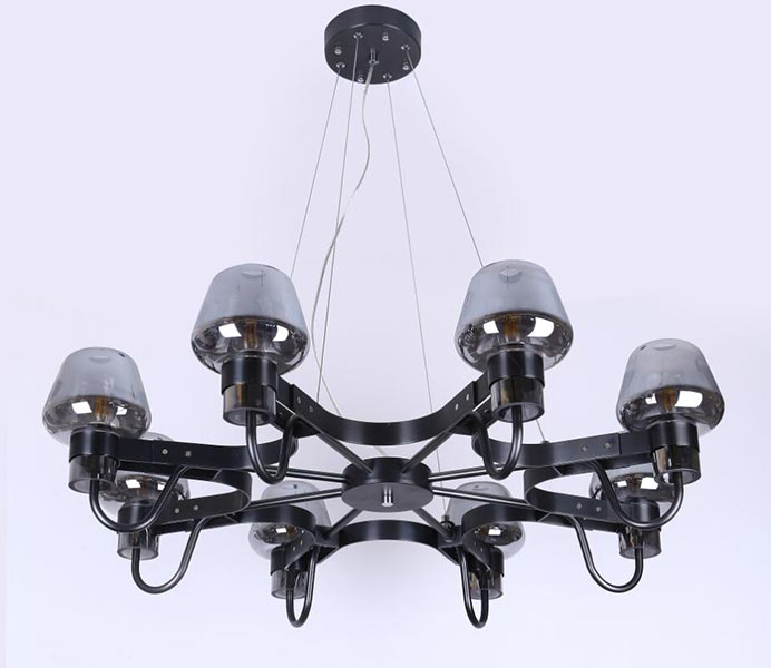 Top Quality Modern Black Hanging Chandelier with Smoky Glass 
