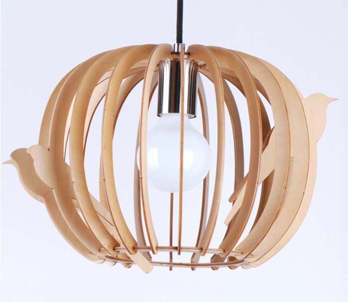 Lightingbird Ply Wood Pendant Lamp with Birdcage Shade
