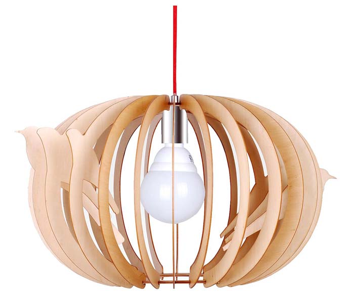 Lightingbird Ply Wood Pendant Lamp with Birdcage Shade 