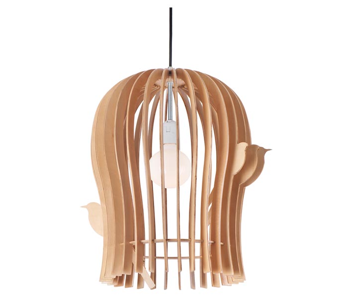 Lightingbird Ply Wood Pendant Lamp with Birdcage Shade 