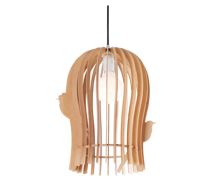 Lightingbird Ply Wood Pendant Lamp with Birdcage Shade 