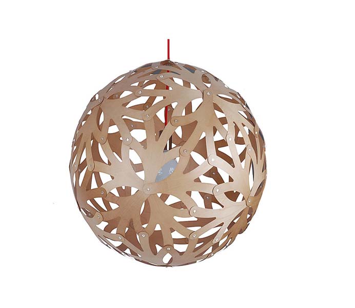 Lightingbird Beautiful Decorative Wooden Pendant Light with Coral Shade 