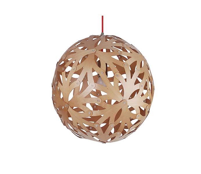 Lightingbird Beautiful Decorative Wooden Pendant Light with Coral Shade 