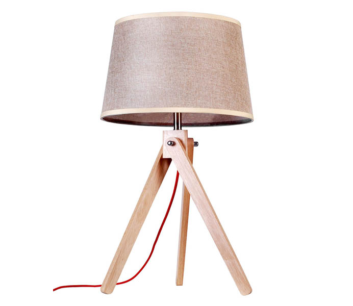 Wooden Tripod Table Lamp with Fabric Lampshade 