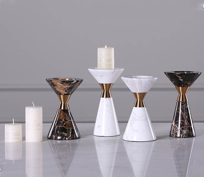 Marble Candlestick with Gold Color Metal 