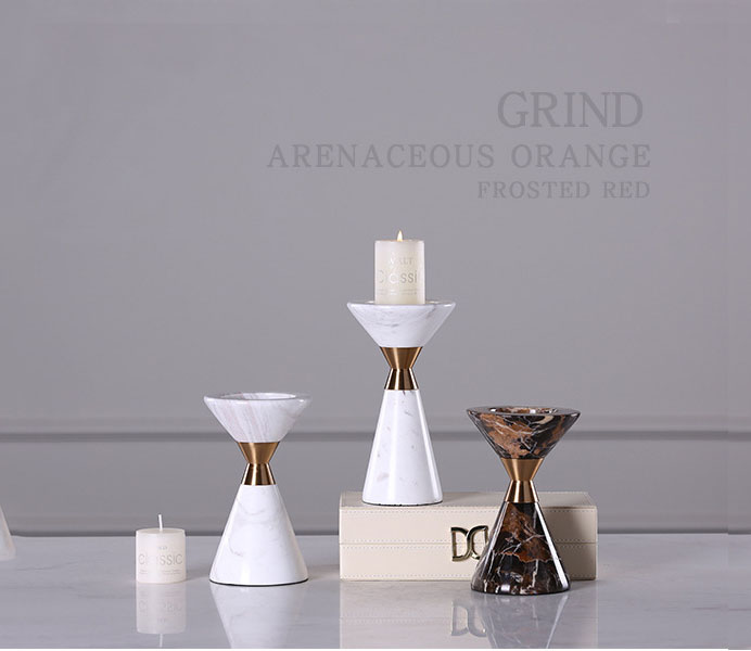 Marble Candlestick with Gold Color Metal 