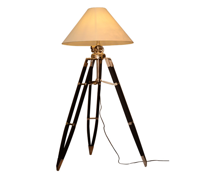 Designers Wooden Base Floor Lamp with Fabric Lampshade