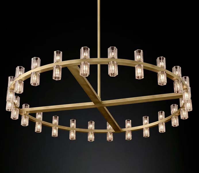 Luxury New Design Gold Iron Circle Chandelier with Crystal Lampshade