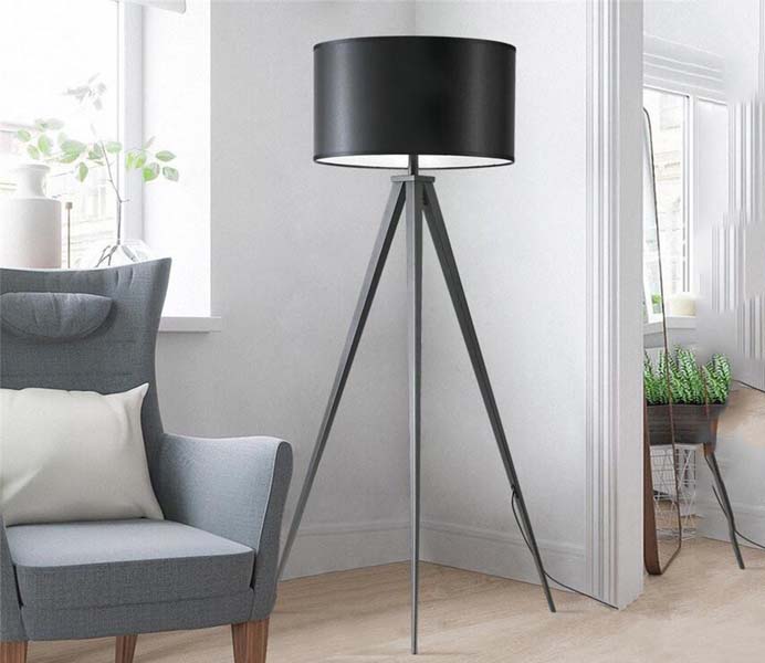 Contemporary Simplicity Black Tripod Floor Lamp Standing Reading Lamp Light with PVC Lampshade 