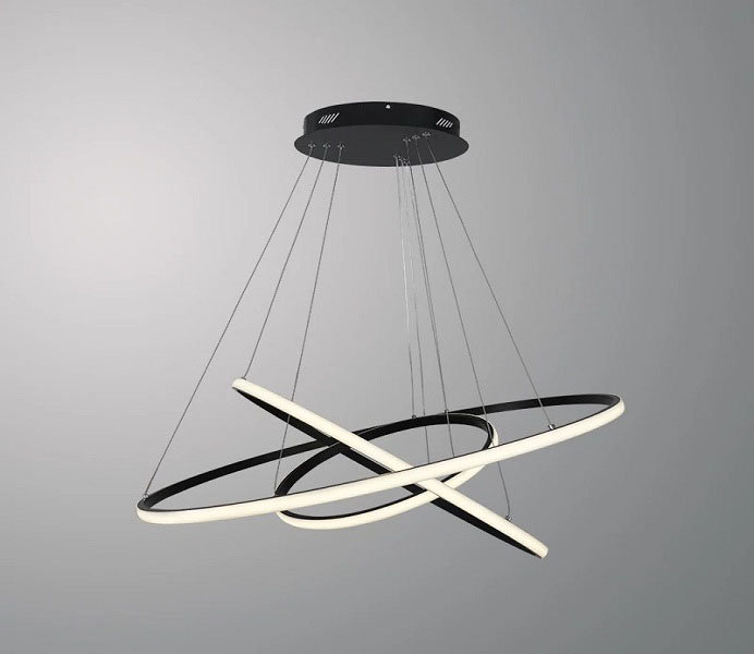 Black Three Rings LED Pendant Light Fixture for Living Room 