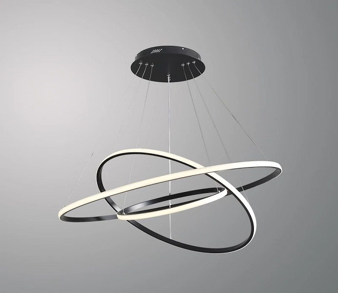 Black Three Rings LED Pendant Light Fixture for Living Room 