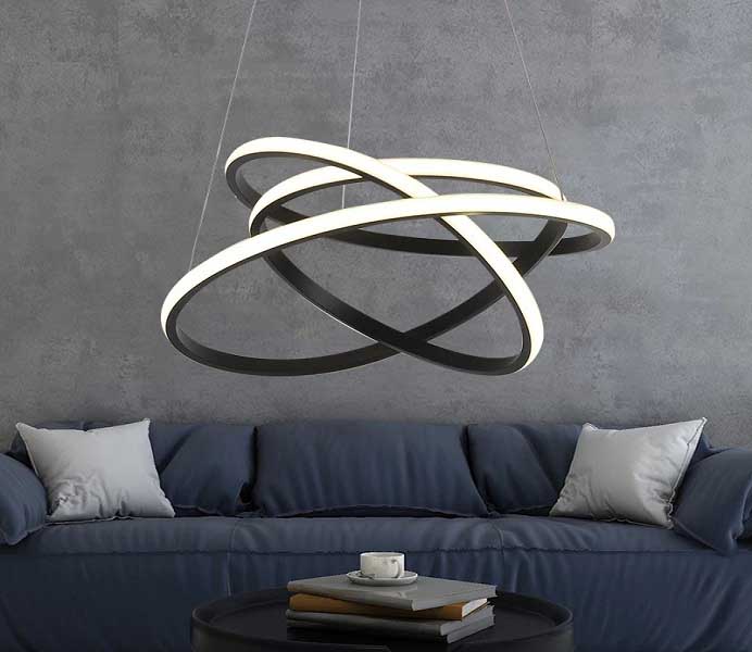 Unique Black Bending LED Pendant Lighting Fixture Chandelier 