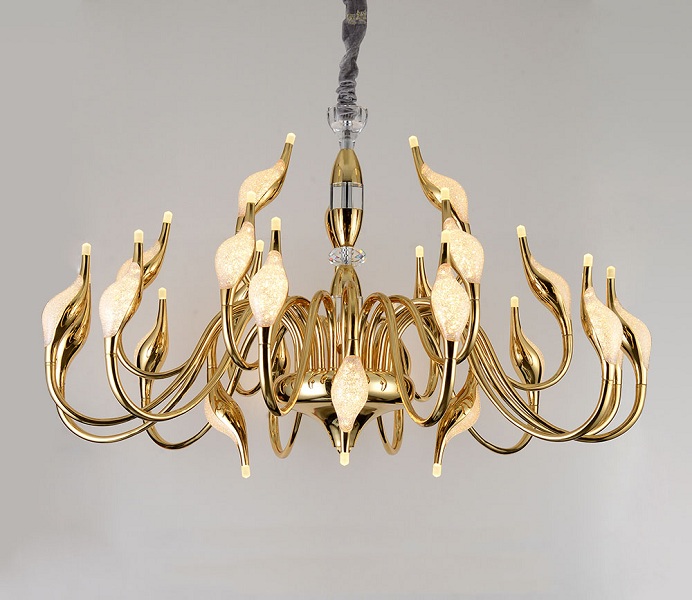Classic Chrome Aluminum LED Swan Chandeliers for Living Room 