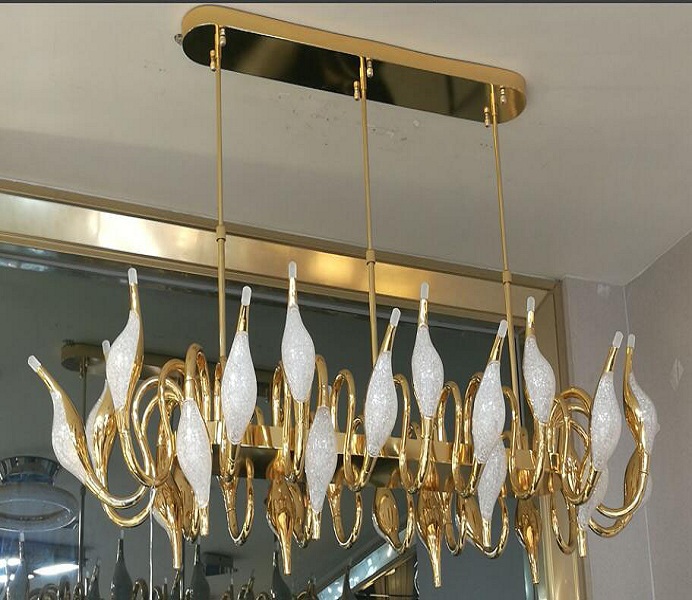 Classic Chrome Aluminum LED Swan Chandeliers for Living Room 