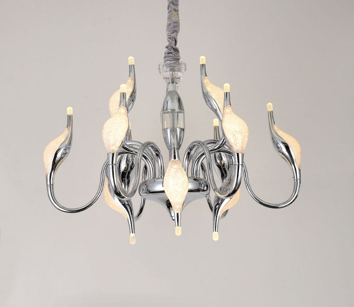 Classic Chrome Aluminum LED Swan Chandeliers for Living Room 