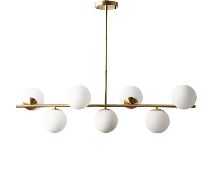 Contemporary Gold Straight Pendant Lamp with 7 Heads Glass Ball Shade