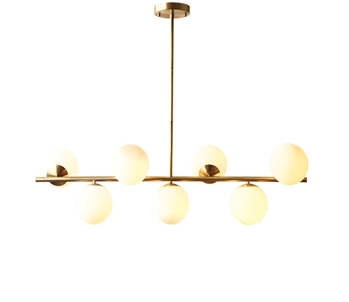 Contemporary Gold Straight Pendant Lamp with 7 Heads Glass Ball Shade