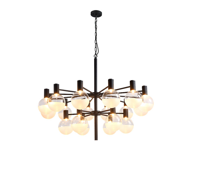 Modern Six Heads Gold Hanging Pendant Lamp with Glass Shade