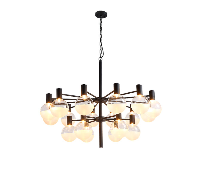 Modern Six Heads Gold Hanging Pendant Lamp with Glass Shade