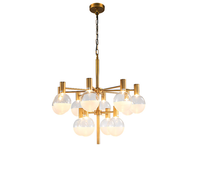 Modern Six Heads Gold Hanging Pendant Lamp with Glass Shade