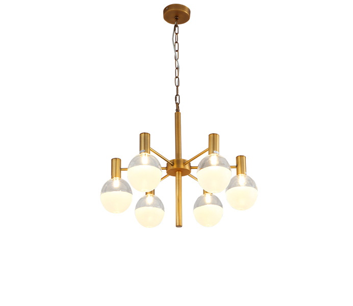 Modern Six Heads Gold Hanging Pendant Lamp with Glass Shade