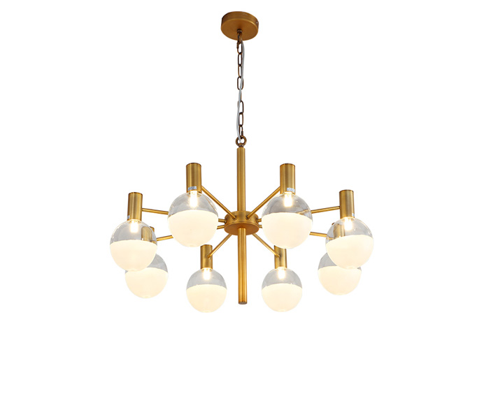 Modern Six Heads Gold Hanging Pendant Lamp with Glass Shade