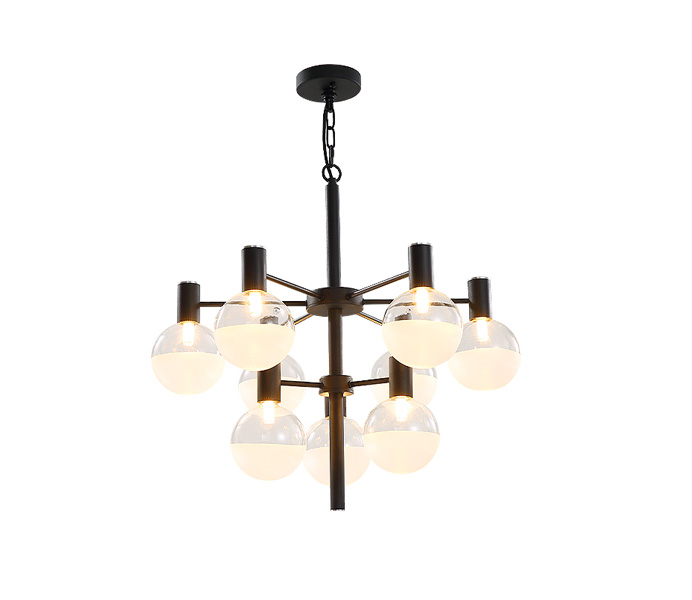 Modern Six Heads Gold Hanging Pendant Lamp with Glass Shade