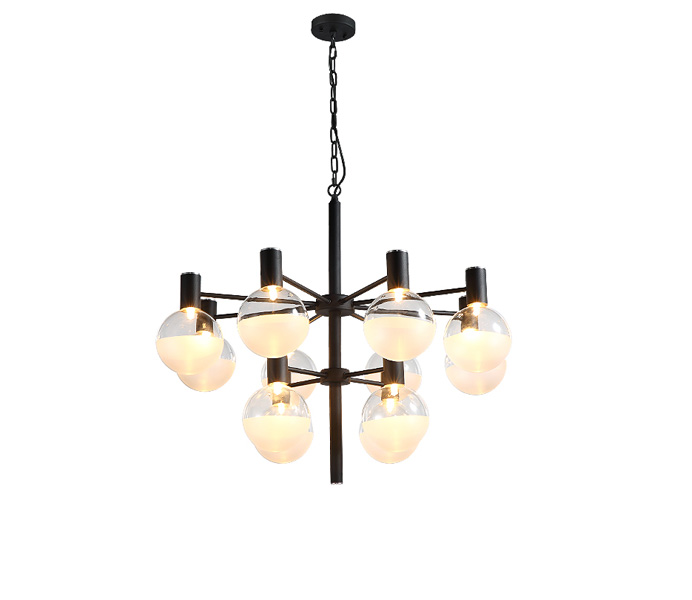 Modern Six Heads Gold Hanging Pendant Lamp with Glass Shade