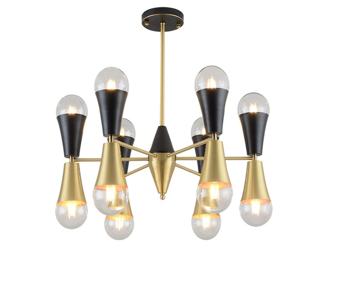 Gold and black Brass Molecule Chandelier with Up and Down Ball Glass Shade