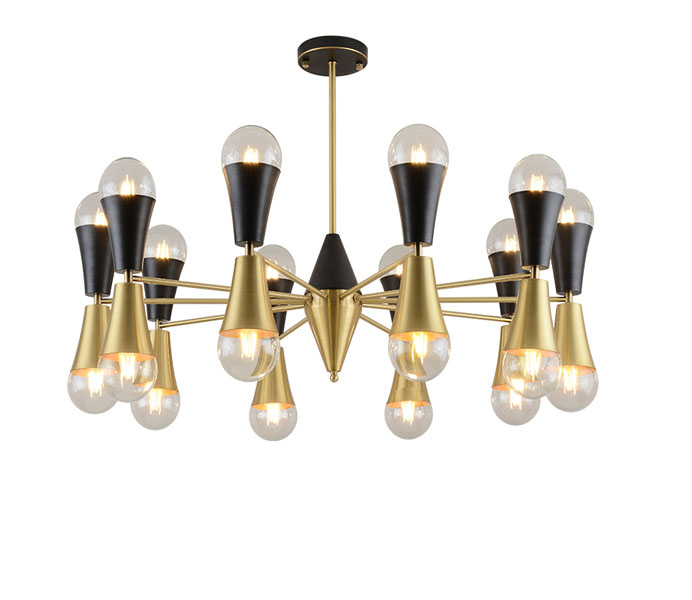 Gold and black Brass Molecule Chandelier with Up and Down Ball Glass Shade