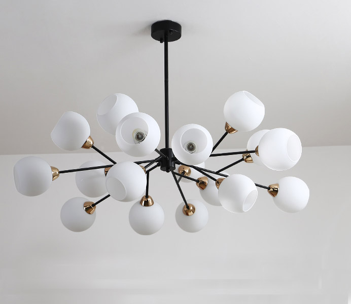 Nordic Postmodern Black Chandelier with White Glass Shade 