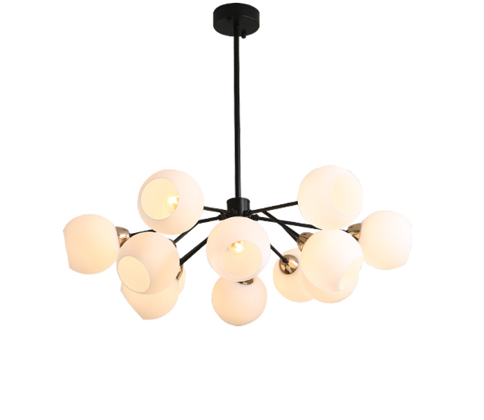 Nordic Postmodern Black Chandelier with White Glass Shade 