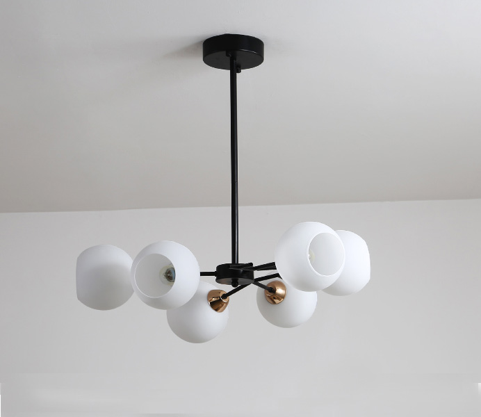 Nordic Postmodern Black Chandelier with White Glass Shade 