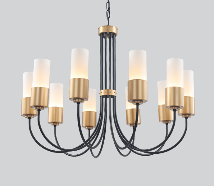 Modern Black 8 Lights Chandeliers with White Glass Lampshade  