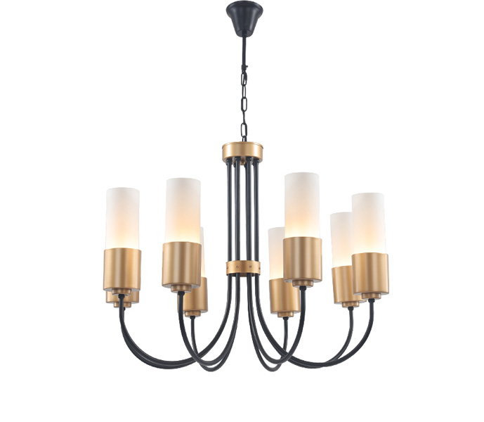 Modern Black 8 Lights Chandeliers with White Glass Lampshade  