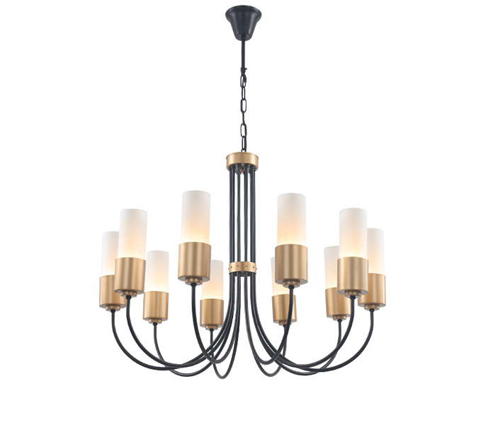 Modern Black 8 Lights Chandeliers with White Glass Lampshade  