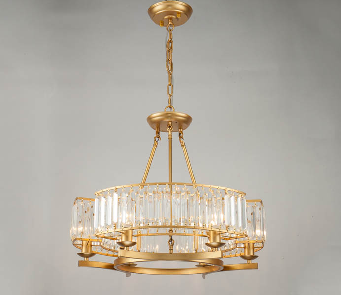 Gold 5 Lights Iron Round Chandelier with Crystal