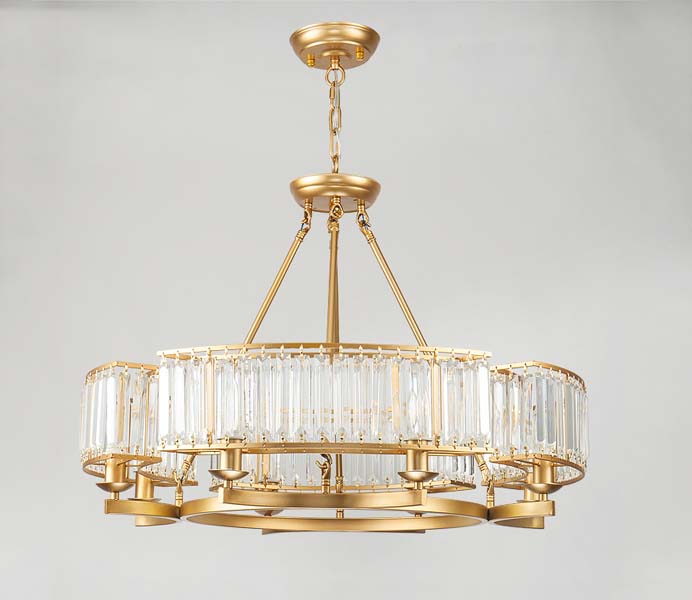 Gold 5 Lights Iron Round Chandelier with Crystal