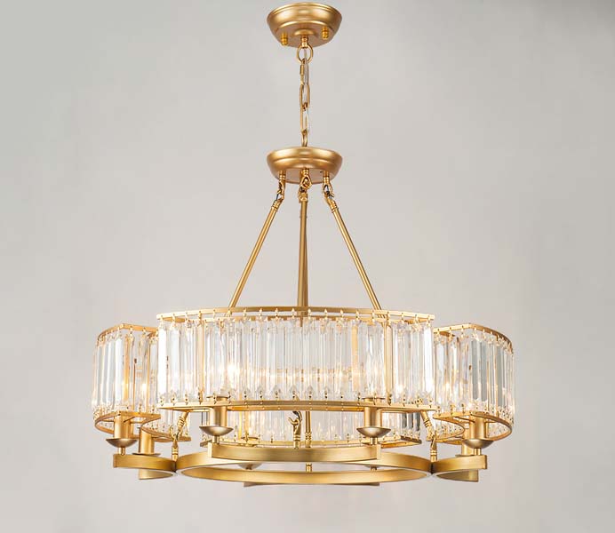 Gold 5 Lights Iron Round Chandelier with Crystal