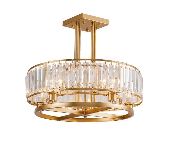 Gold 5 Lights Iron Round Chandelier with Crystal