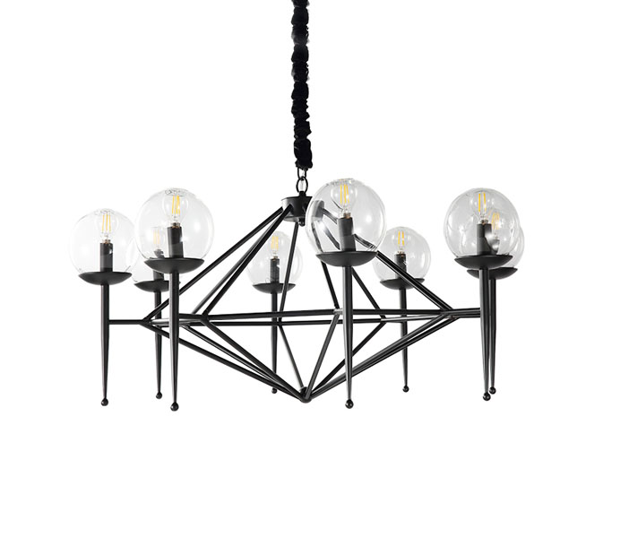 Black Torch Iron 8 Lights Chandeliers with Glasses Shade 