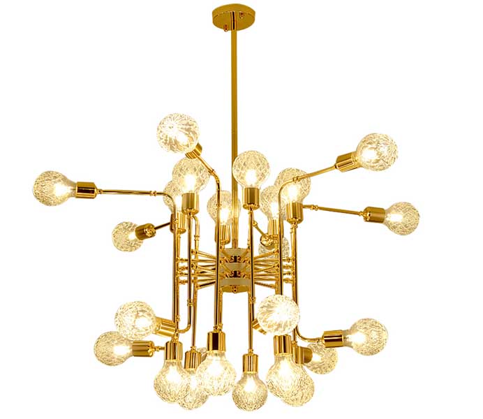 Gold 24 Lights Iron Chandeliers with Bulbs Glasses Shade 