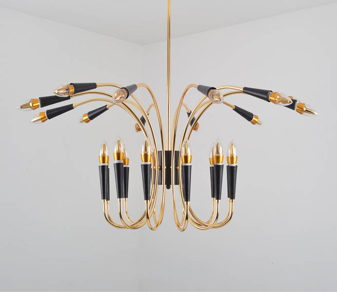 Gold and Black Iron E14 24 Lights Chandeliers with 24 Lights