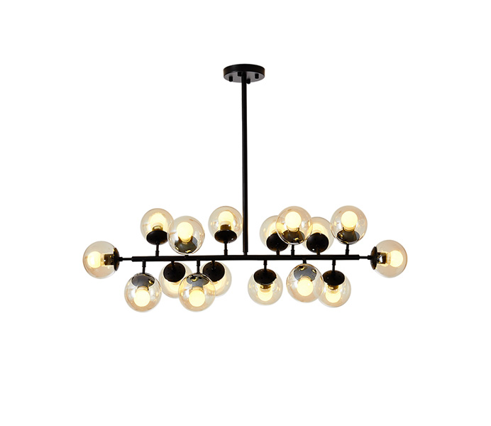 Black 16 Lights Iron Chandelier with Glass Shade 