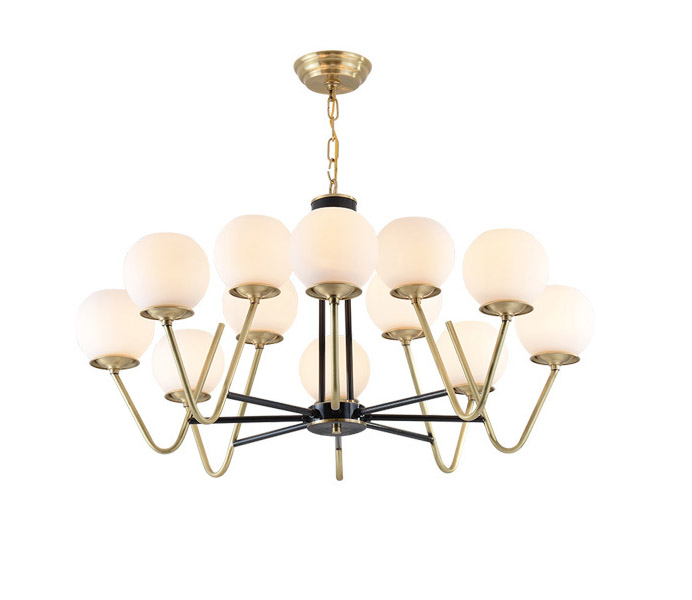 12 Lights Brass Chandelier with Glasses