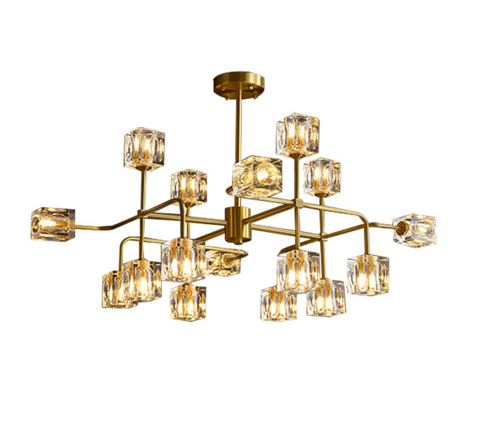 Gold 16 Lights Brass Chandelier with Crystal Shade 