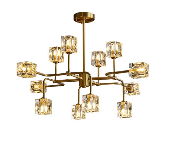 Gold 16 Lights Brass Chandelier with Crystal Shade 